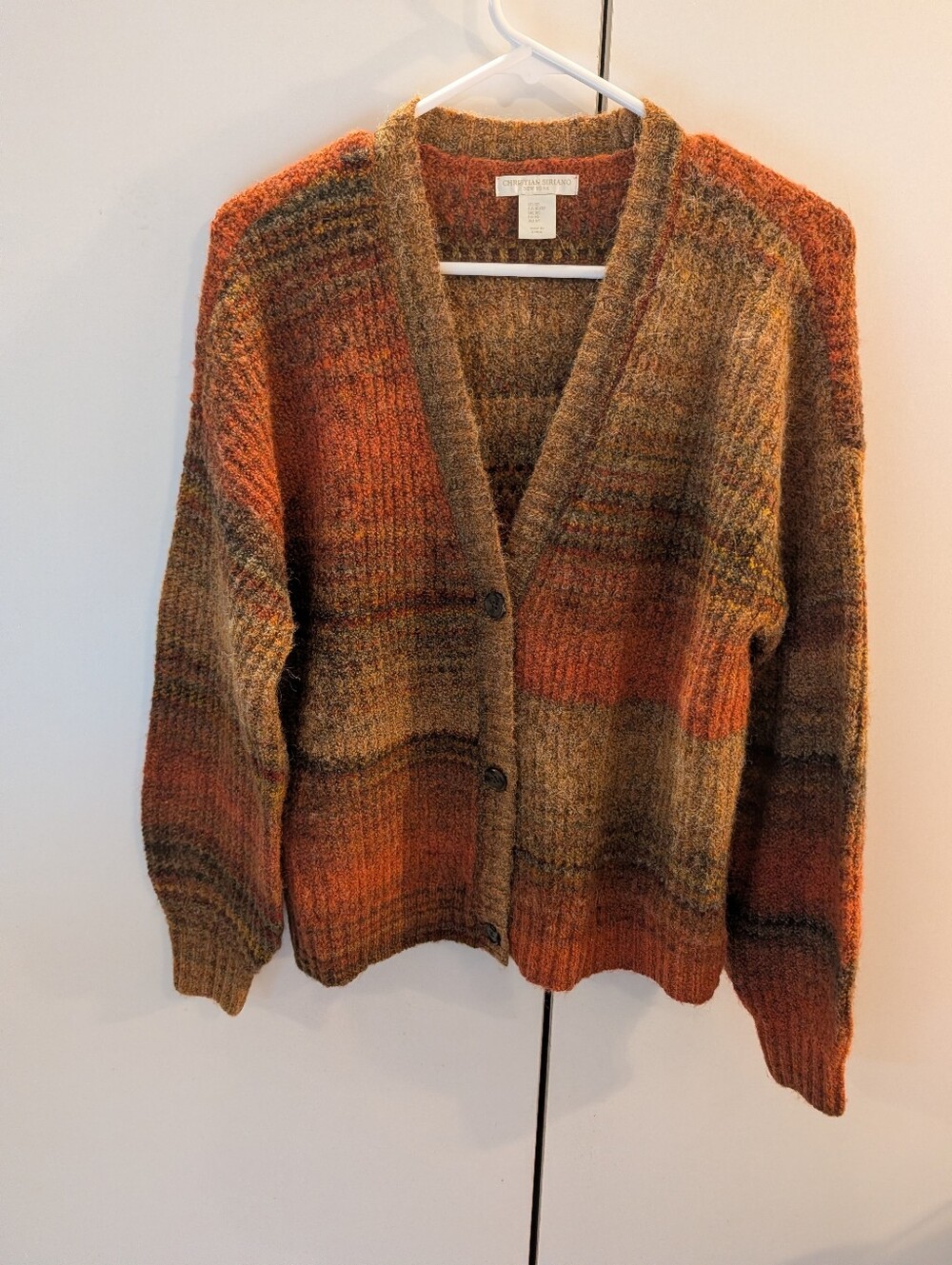 Christian Siriano XS Multicolor Wool Button Cardigan Sweater - Orange/Brown